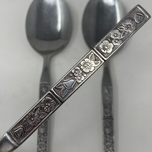 Vtg 70's 3- Oneida Northland Spoons Spring Fever Floral Stainless Steel Korea